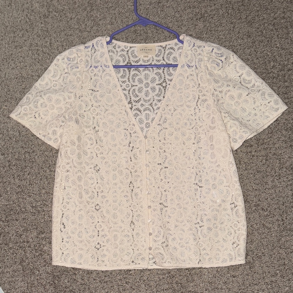 Sezane White Lace Blouse
